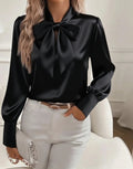 Bow-tie Blouse Fashion Commuting Lace-up Pullover Long-sleeved Top Women's Clothing