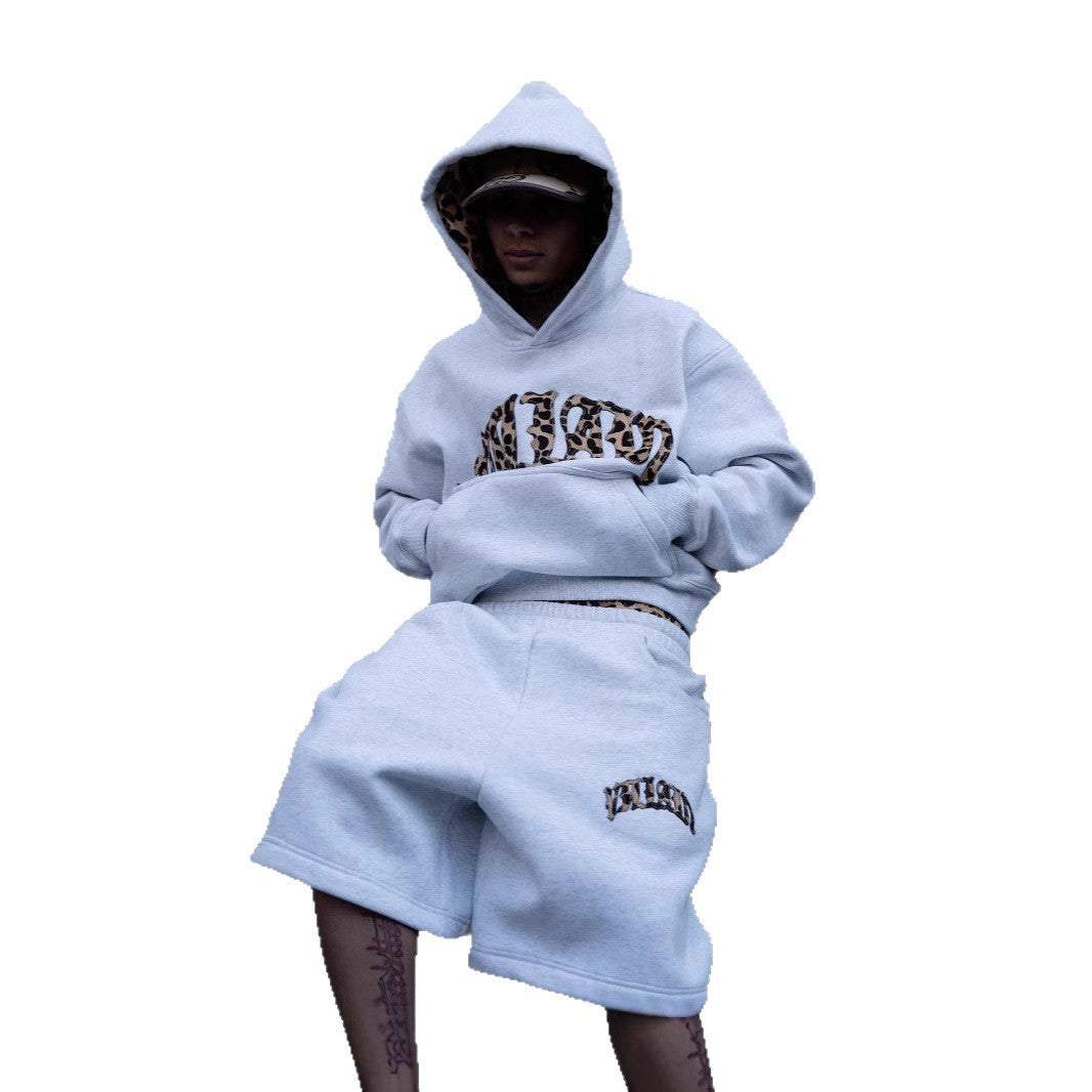 Leopard Print Letter Embroidery Street Casual Trousers Men And Women All-match Hoodie