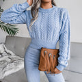 Cable Knit Waist Cinched Cropped Sweater