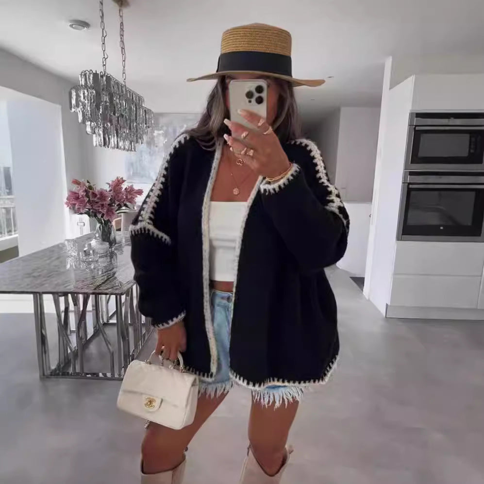 Thick Needle Knitted Sweater Coat Solid Color Loose Cardigan