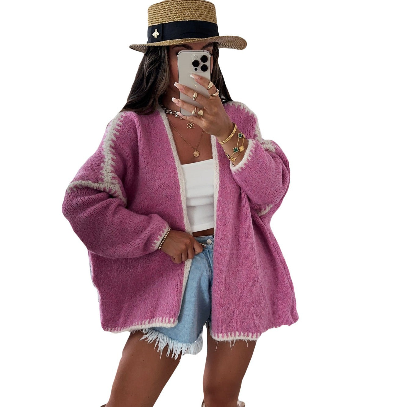 Thick Needle Knitted Sweater Coat Solid Color Loose Cardigan